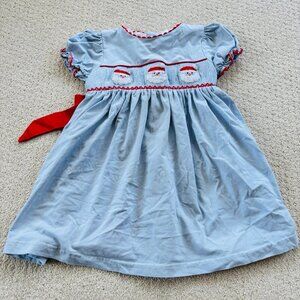 Boutique Lures and Lace Smocked Santa blue dress